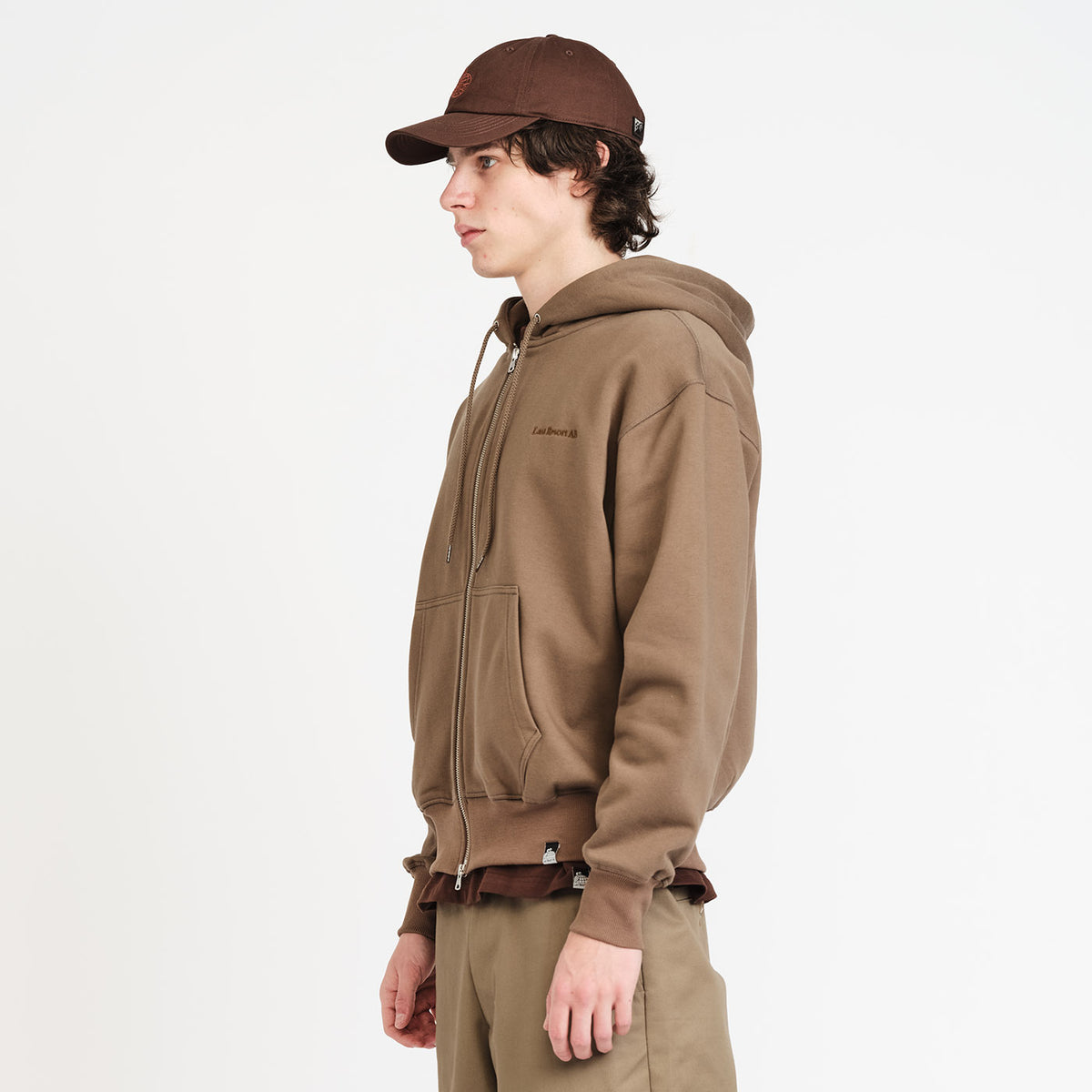 Zip Hoodie - Script Logo (Khaki Beige)